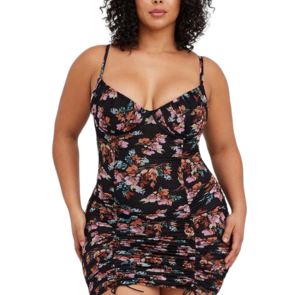 TORRID ruched spring floral drawstring shirred chemise